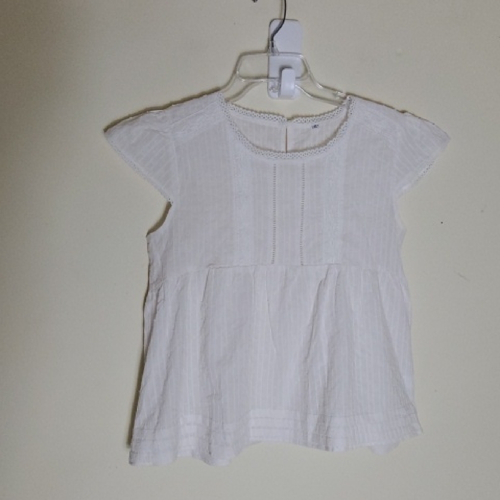 White Floral Short Sleeve Blouse Lace & Embroidery Detail Size M